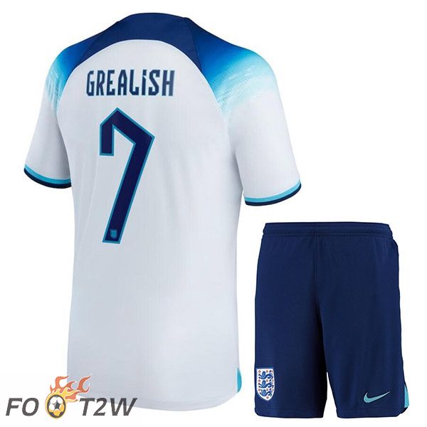 Maillots Equipe De Angleterre (GREALISH 7) Enfant Domicile Blanc Coupe du monde 2022