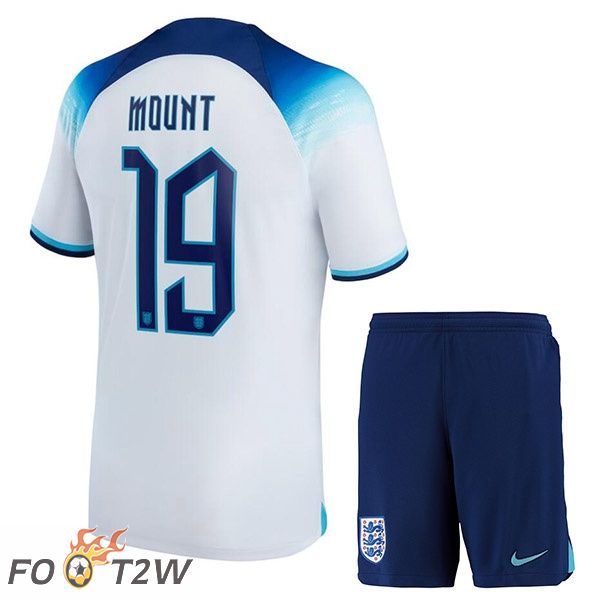 Maillots Equipe De Angleterre (MOUNT 19) Enfant Domicile Blanc Coupe du monde 2022