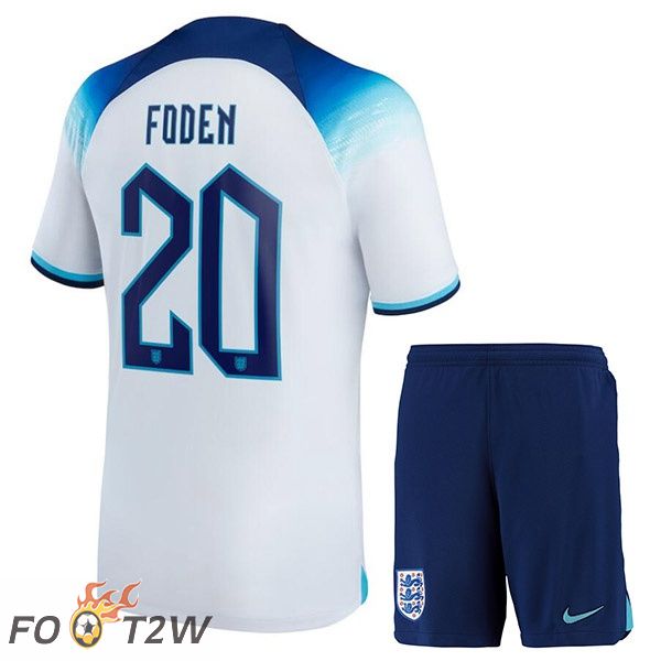 Maillots Equipe De Angleterre (FODEN 20) Enfant Domicile Blanc Coupe du monde 2022