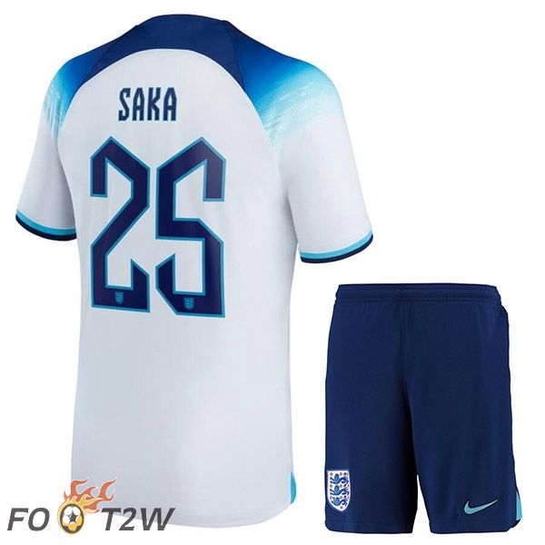 Maillots Equipe De Angleterre (SAKA 25) Enfant Domicile Blanc Coupe du monde 2022