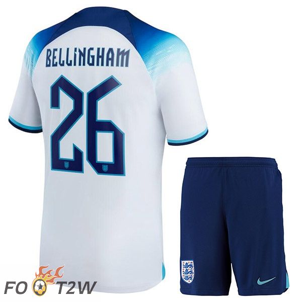 Maillots Equipe De Angleterre (BELLINGHAM 26) Enfant Domicile Blanc Coupe du monde 2022