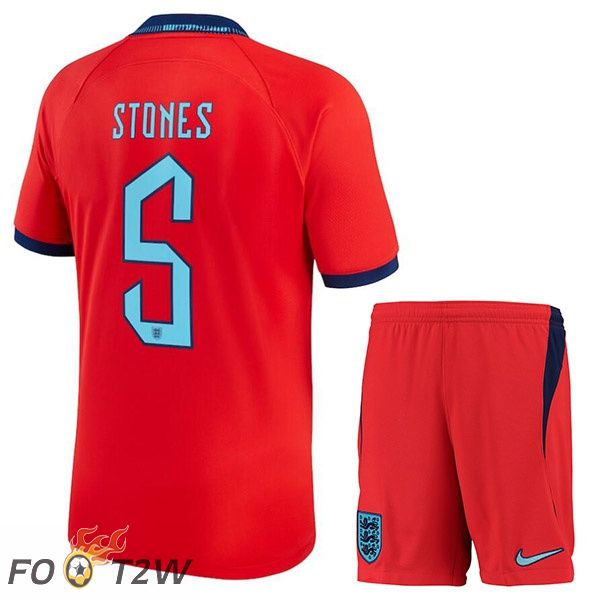 Maillots Equipe De Angleterre (STONES 5) Enfant Exterieur Rouge Coupe du monde 2022