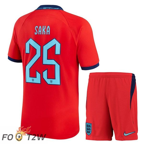 Maillots Equipe De Angleterre (SAKA 25) Enfant Exterieur Rouge Coupe du monde 2022