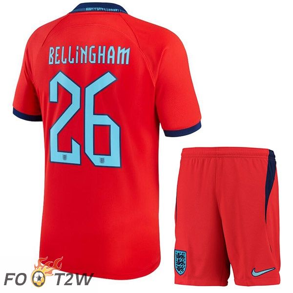 Maillots Equipe De Angleterre (BELLINGHAM 26) Enfant Exterieur Rouge Coupe du monde 2022