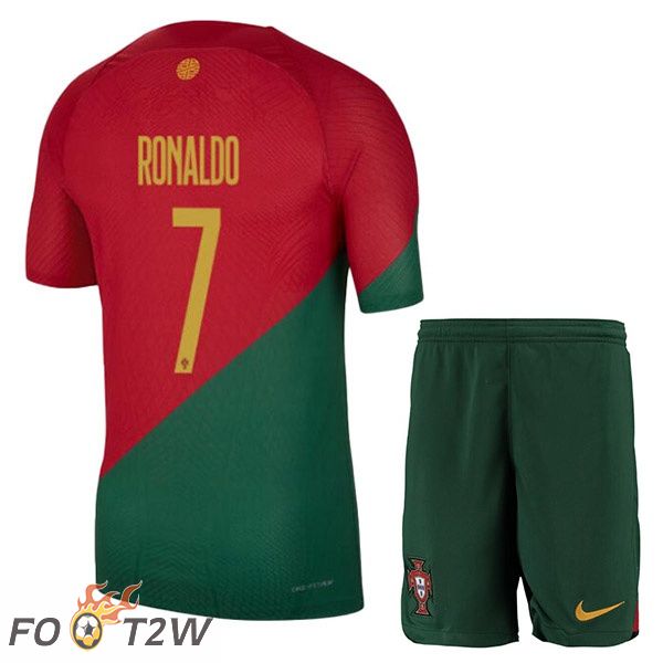 Maillots Equipe De Portugal (RONALDO 7) Enfant Domicile Rouge Vert Coupe du monde 2022