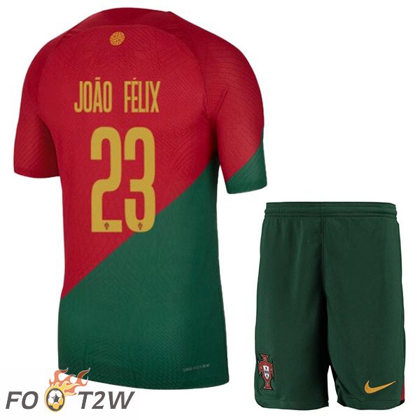 Maillots Equipe De Portugal (JOÃO FÉLIX 23) Enfant Domicile Rouge Vert Coupe du monde 2022