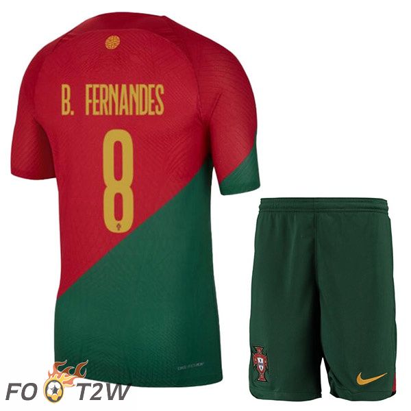 Maillots Equipe De Portugal (J. MOUTINHO 8) Enfant Domicile Rouge Vert Coupe du monde 2022