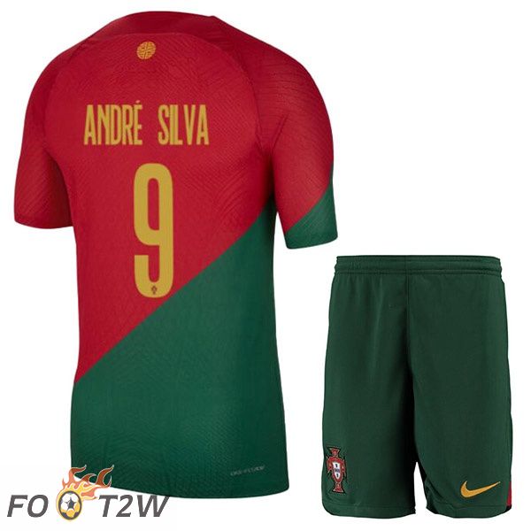 Maillots Equipe De Portugal (ANDRÉ SILVA 9) Enfant Domicile Rouge Vert Coupe du monde 2022