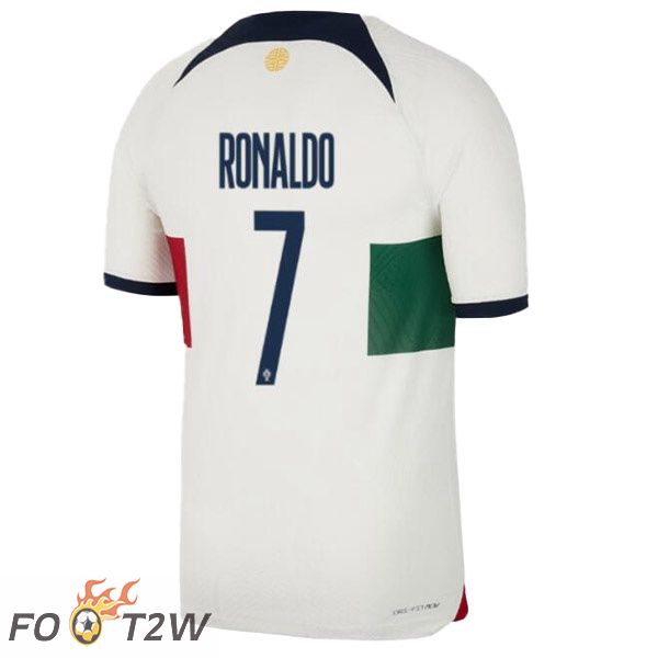 Maillots Equipe De Portugal (RONALDO 7) Exterieur Blanc Rouge Coupe du monde 2022