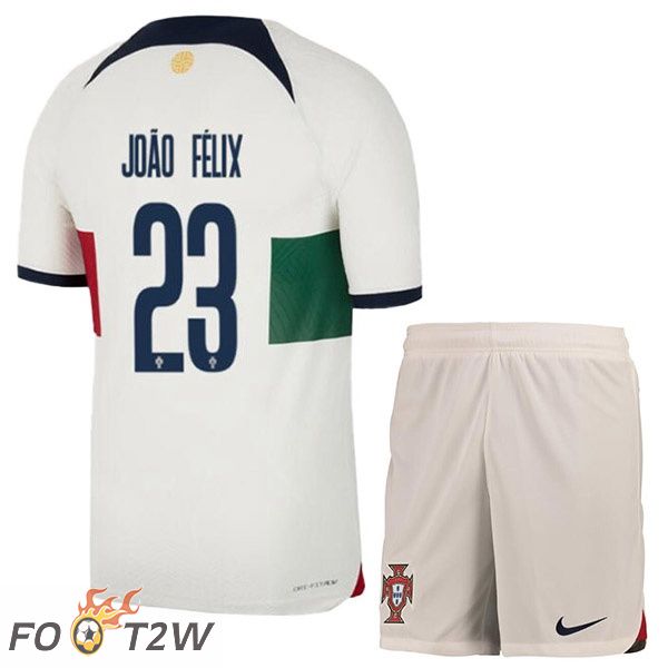 Maillots Equipe De Portugal (JOÃO FÉLIX 23) Enfant Exterieur Blanc Rouge Coupe du monde 2022