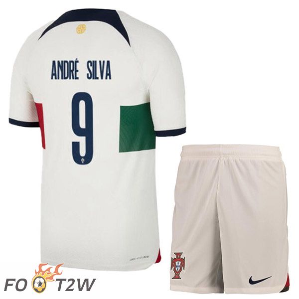 Maillots Equipe De Portugal (ANDRÉ SILVA 9) Enfant Exterieur Blanc Rouge Coupe du monde 2022