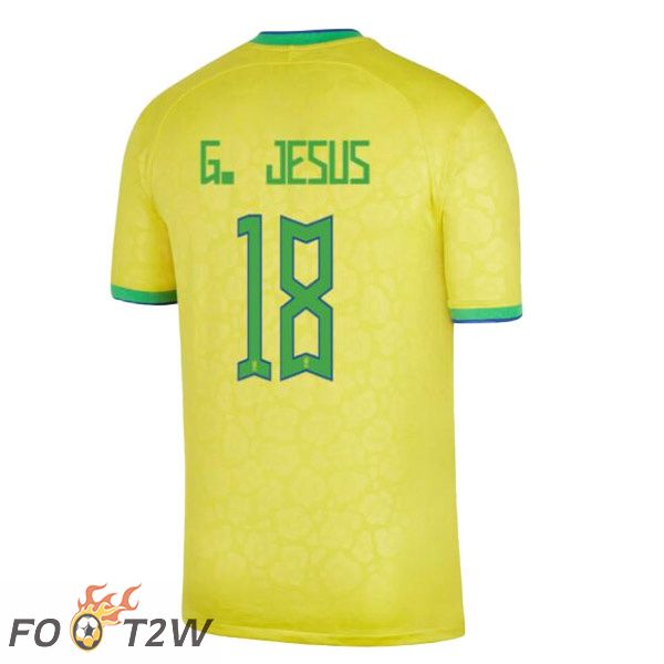 Maillots Equipe De Bresil (G. JESUS 18) Domicile Jaune Coupe du monde 2022