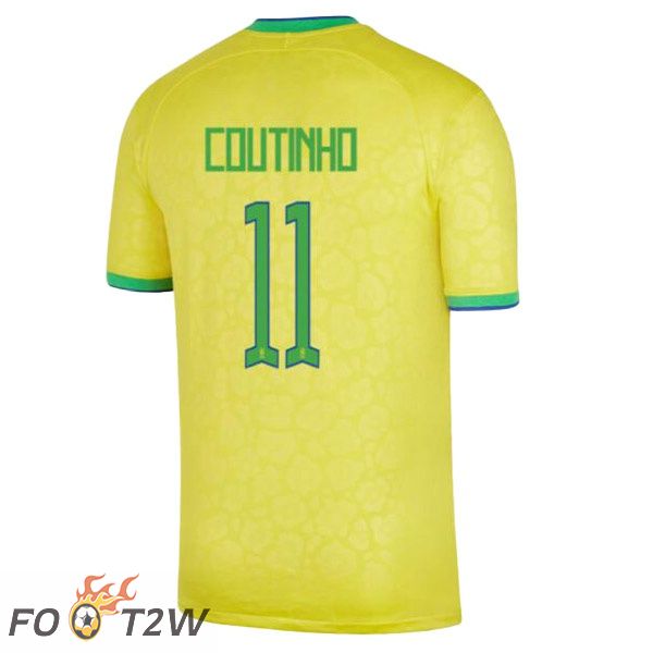 Maillots Equipe De Bresil (COUTINHO 11) Domicile Jaune Coupe du monde 2022