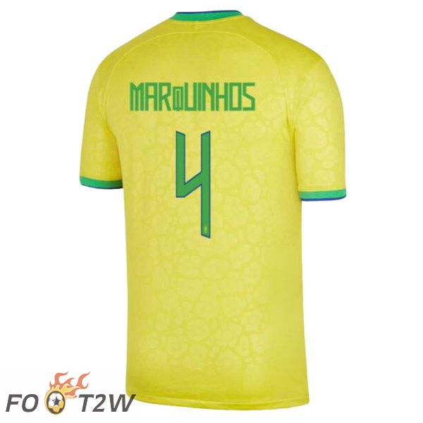 Maillots Equipe De Bresil (MARQUINHOS 4) Domicile Jaune Coupe du monde 2022