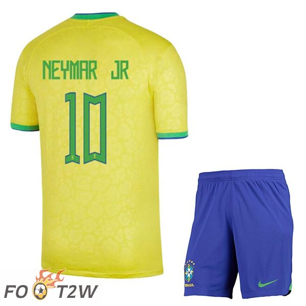 Maillots Equipe De Bresil (NEYMAR JR 10) Enfant Domicile Jaune Coupe du monde 2022