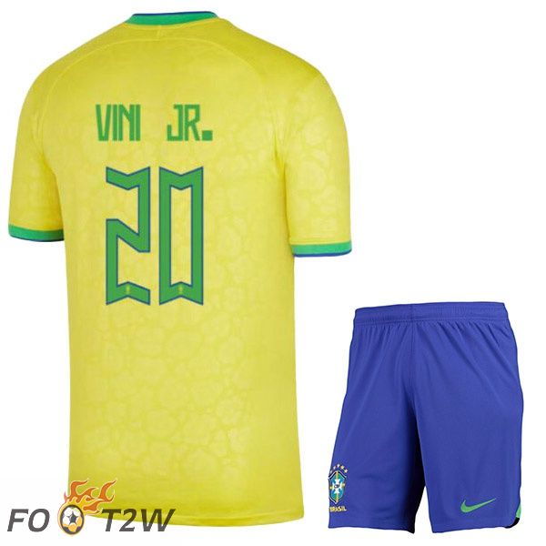 Maillots Equipe De Bresil (VINI JR. 20) Enfant Domicile Jaune Coupe du monde 2022