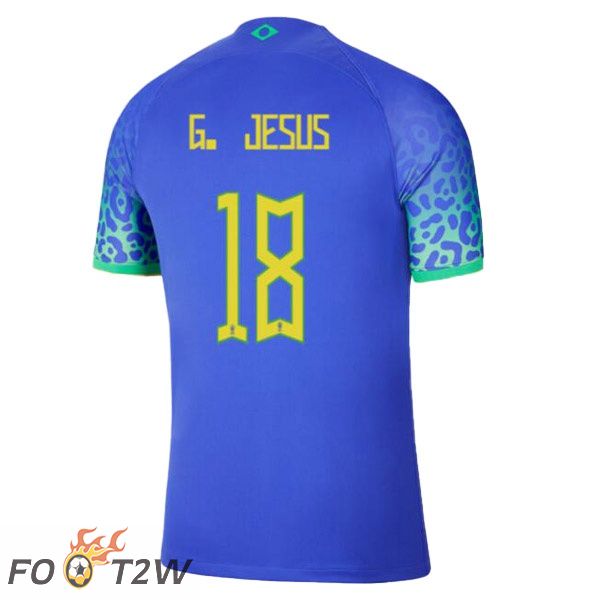 Maillots Equipe De Bresil (G. JESUS 18) Exterieur Bleu Coupe du monde 2022