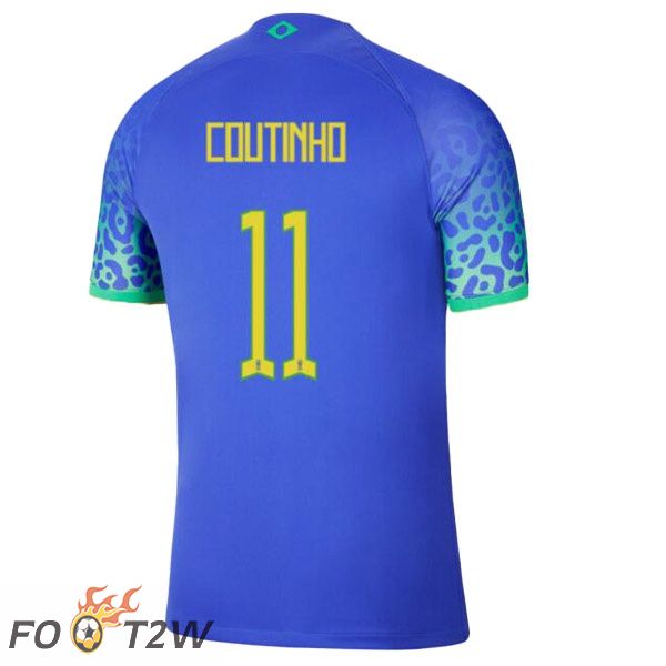 Maillots Equipe De Bresil (COUTINHO 11) Exterieur Bleu Coupe du monde 2022