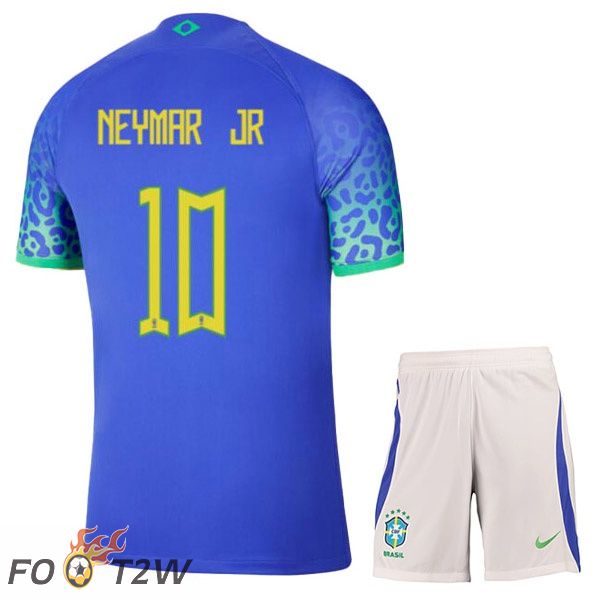 Maillots Equipe De Bresil (NEYMAR JR 10) Enfant Exterieur Bleu Coupe du monde 2022