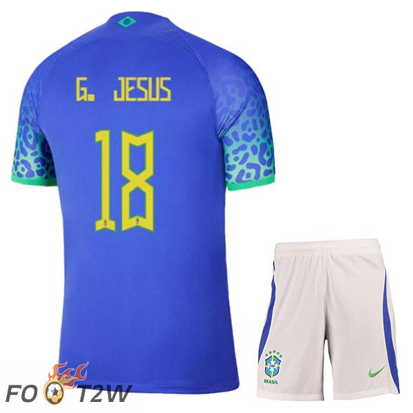 Maillots Equipe De Bresil (G. JESUS 18) Enfant Exterieur Bleu Coupe du monde 2022