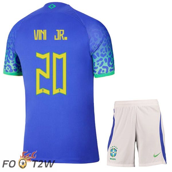 Maillots Equipe De Bresil (VINI JR. 20) Enfant Exterieur Bleu Coupe du monde 2022