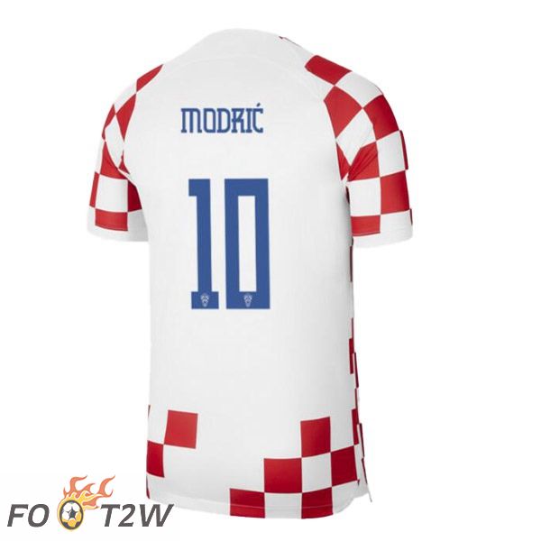 Maillot Foot Equipe De Croatie (MODRIĆ 10) Domicile Blanc Rouge Coupe Du Monde 2022