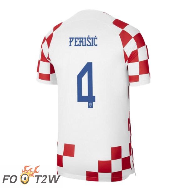 Maillot Foot Equipe De Croatie (PERIŠIĆ 4) Domicile Blanc Rouge Coupe Du Monde 2022