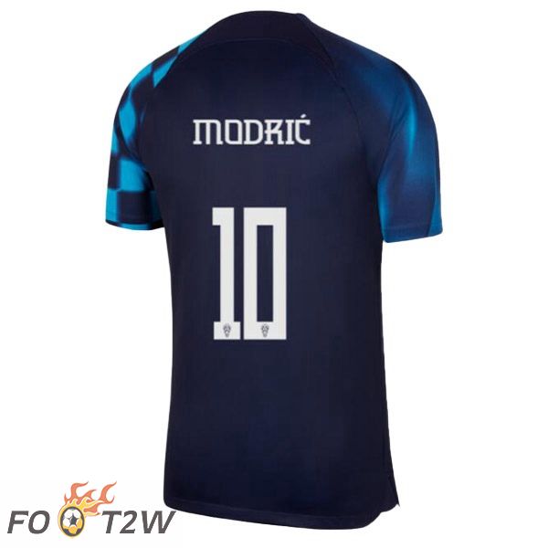 Maillot Foot Equipe De Croatie (MODRIĆ 10) Exterieur Noir Bleu Coupe Du Monde 2022