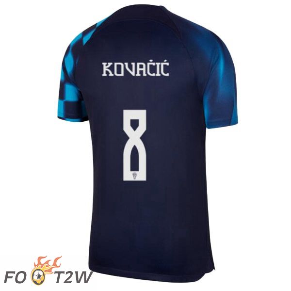 Maillot Foot Equipe De Croatie (KOVAČIĆ 8) Exterieur Noir Bleu Coupe Du Monde 2022