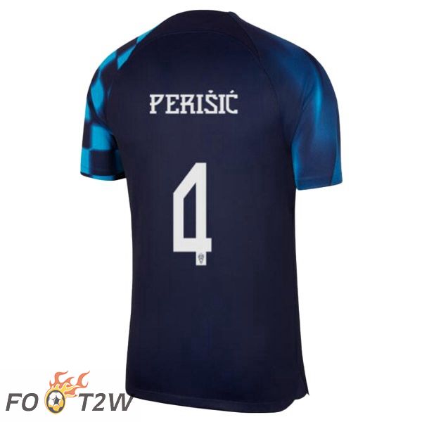 Maillot Foot Equipe De Croatie (PERIŠIĆ 4) Exterieur Noir Bleu Coupe Du Monde 2022