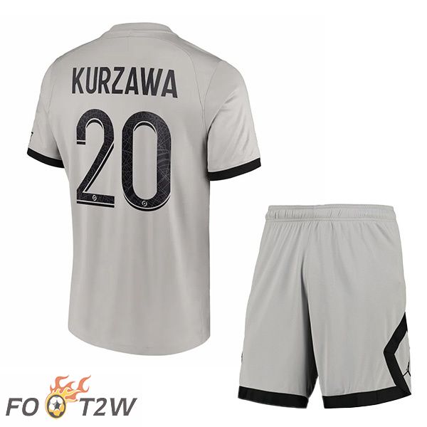 Maillot de Foot Paris PSG (Kurzawa 20) Enfant Exterieur Gris 2022/2023