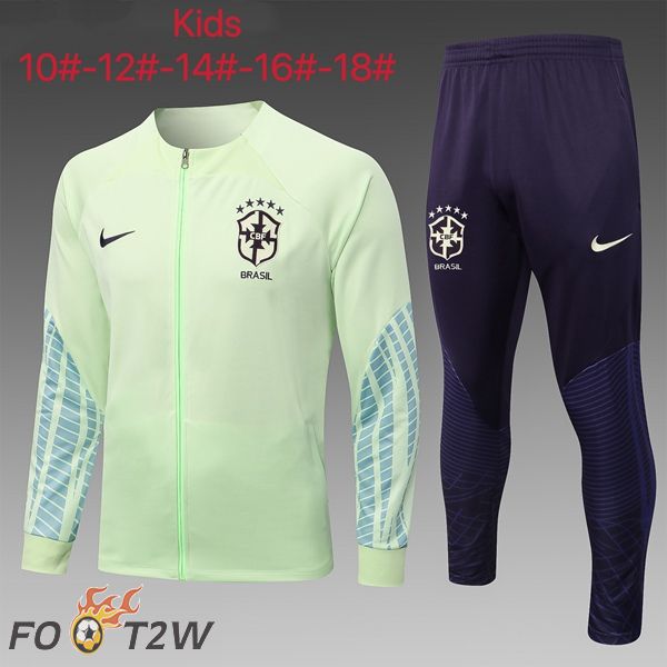 Ensemble Veste Survetement de Foot Bresil Enfant Vert 2022/2023