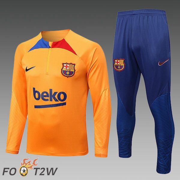 Ensemble Survetement de Foot FC Barcelone Enfant Orange 2022/2023