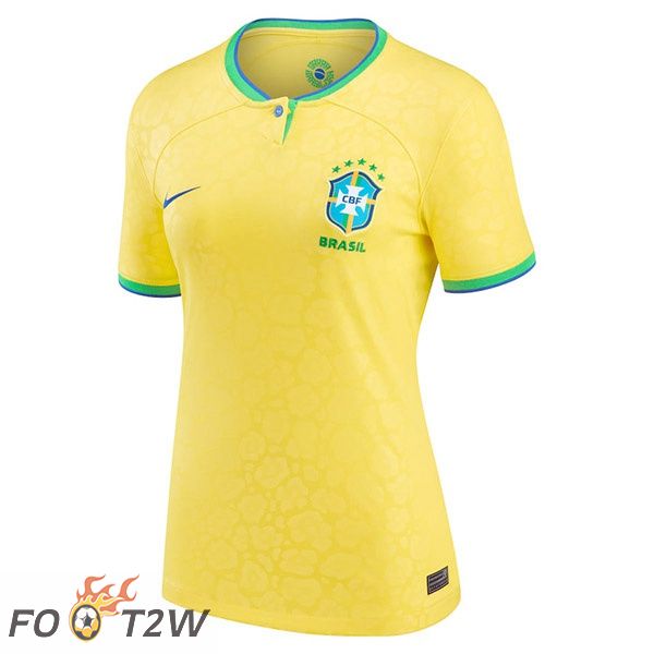 Maillots Equipe De Bresil Femme Domicile Jaune Coupe du monde 2022