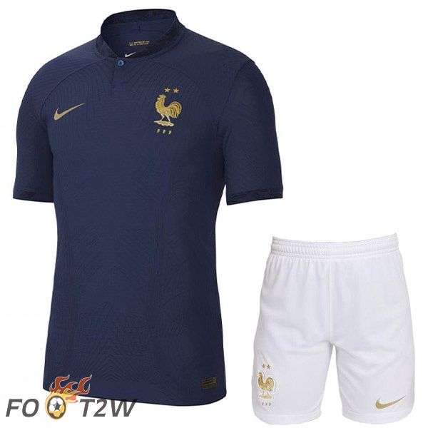 Maillots Equipe De France Enfant Domicile Bleu Royal Coupe du monde 2022