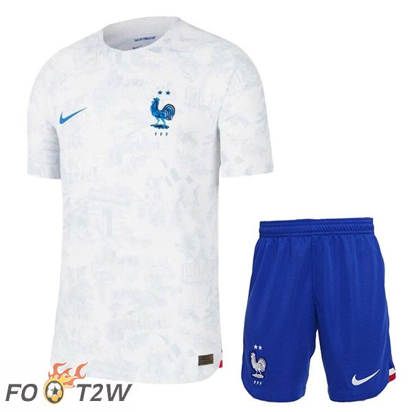 Maillots Equipe De France Enfant Exterieur Blanc Coupe du monde 2022