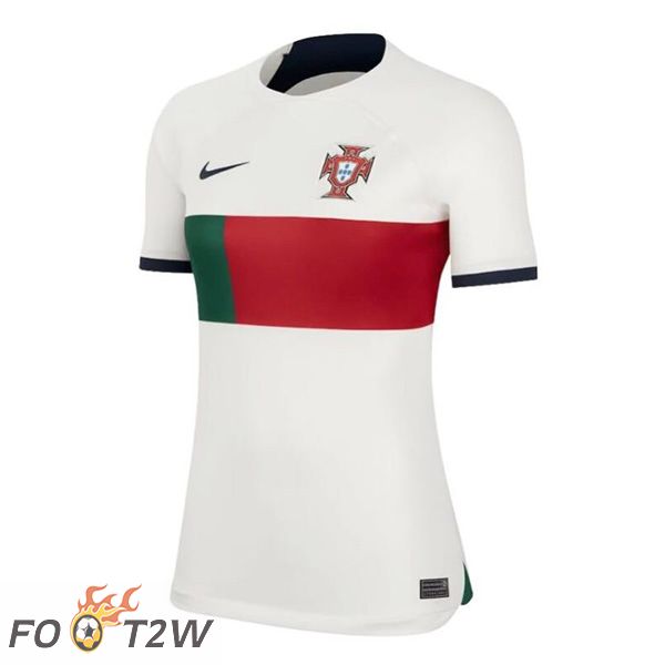 Maillots Equipe De Portugal Femme Exterieur Blanc Rouge Coupe du monde 2022