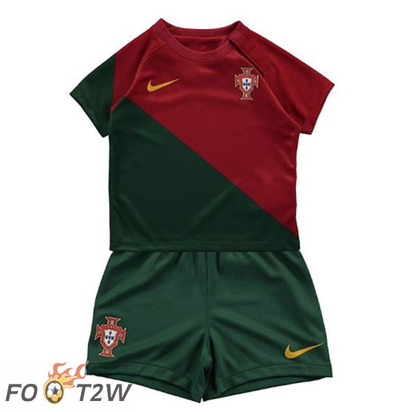 Maillots Equipe De Portugal Enfant Domicile Rouge Vert Coupe du monde 2022