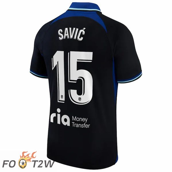 Maillot de Foot Atletico Madrid (Savic 15) Exterieur Noir 2022/2023