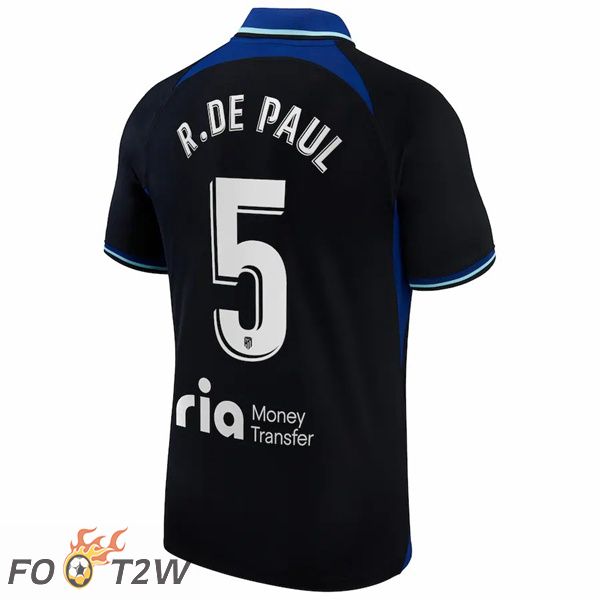 Maillot de Foot Atletico Madrid (R. De Paul 5) Exterieur Noir 2022/2023