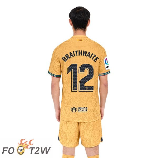 Maillot de Foot FC Barcelone (Martin Braithwaite 12) Exterieur Jaune 2022/2023