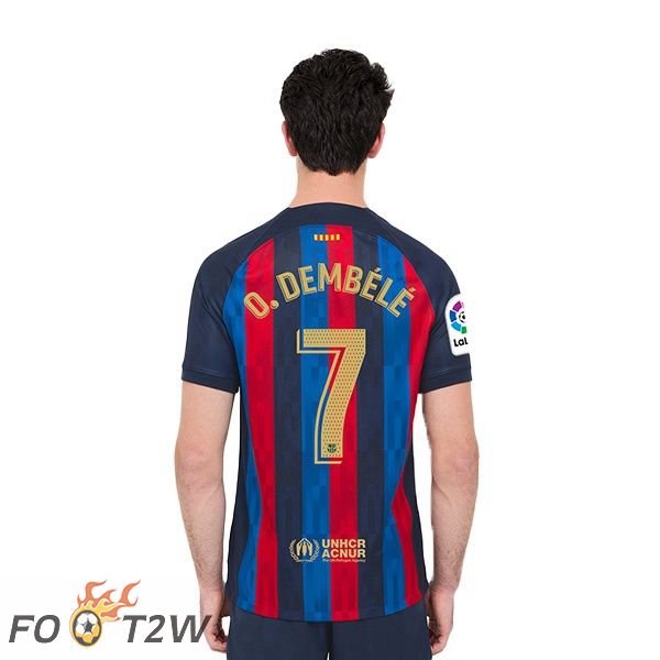 Maillot De Foot FC Barcelone (Ousmane Dembélé 7) Domicile Rouge Bleu 22/23