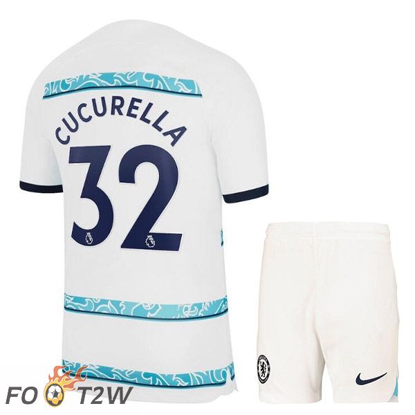 Maillot De Foot FC Chelsea (CUCURELLA 32) Enfant Exterieur Blanc 2022/2023