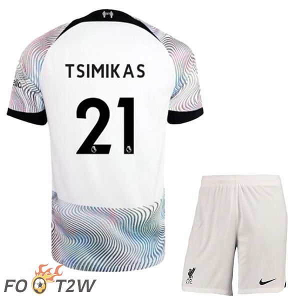 Maillot De Foot FC Liverpool (TSIMIKAS 21) Enfant Exterieur Blanc 2022/2023