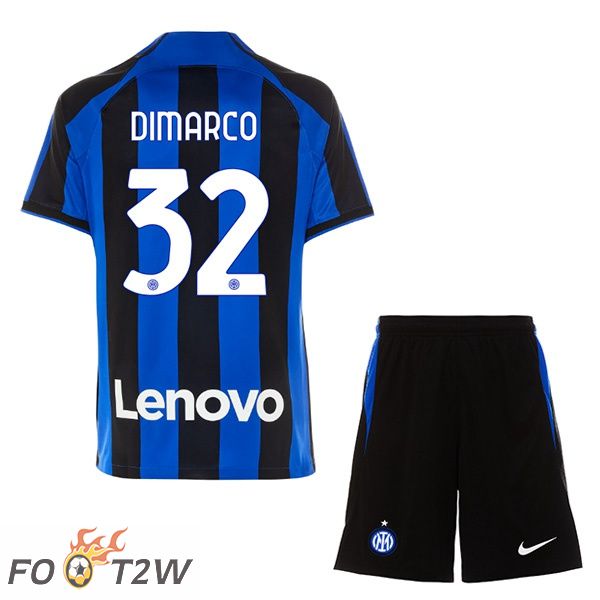 Maillot de Foot Inter Milan (DIMARCO 32) Enfant Domicile Noir Bleu 2022/2023