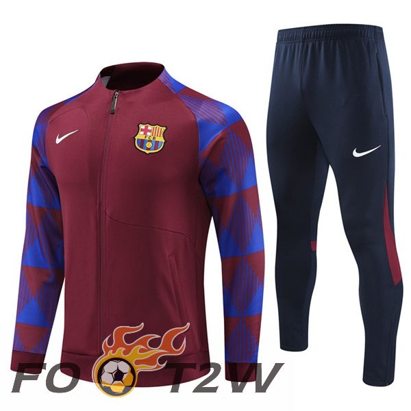 Ensemble Veste Survetement De Foot FC Barcelone Rouge 2023/2024