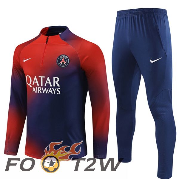 Ensemble Survetement De Foot Paris PSG Rouge Bleu 2023/2024