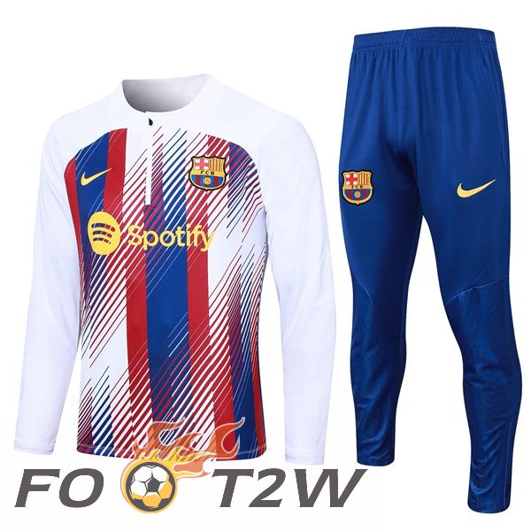 Ensemble Survetement De Foot FC Barcelone Blanc Rouge 2023/2024