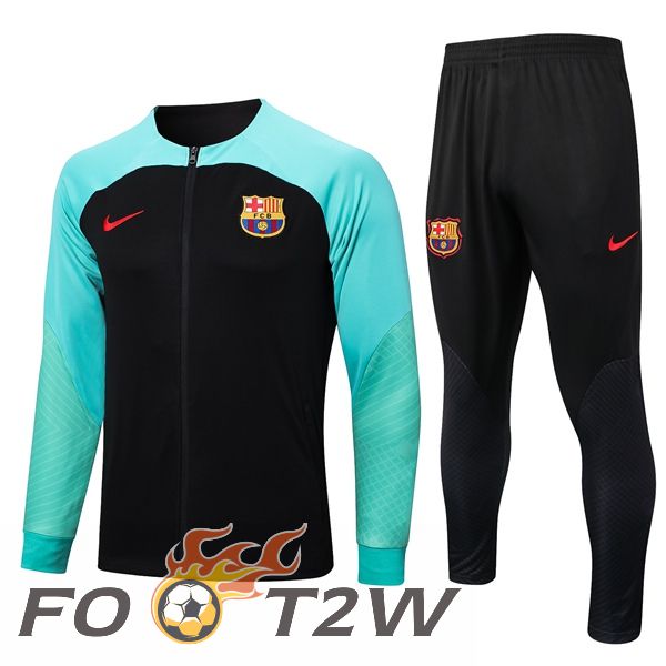 Ensemble Veste Survetement De Foot FC Barcelone Noir Vert 2023/2024