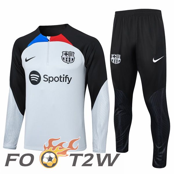 Ensemble Survetement De Foot FC Barcelone Blanc Noir 2023/2024